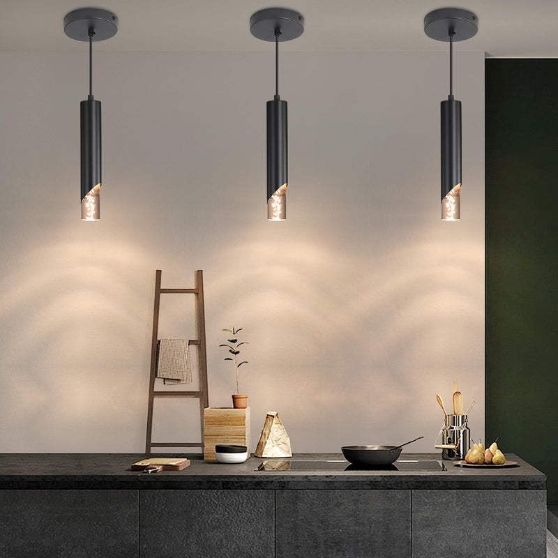 Minimalist Kitchen Island Pendant Lights, Black Modern Linear Hanging Light Fixture, Bubble Acrylic, Adjustable 2700K/4500K/6500K, LED Ceiling Lighting for Dining Room, Bedside, Bathroom, Bar 1 Pack Black Short Bubbles