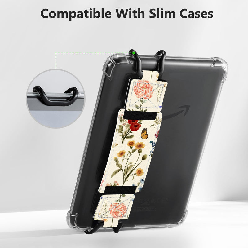 CoBak 2 Pack Secure Hand Strap for Ebook Reader - Versatile and Lightweight | Finger Grip Holder for 6-7.5" E-Book Tablet - High Elasticity, Frees Your Hands While Reading e-books Floralia-2 Pack 6-7.5"