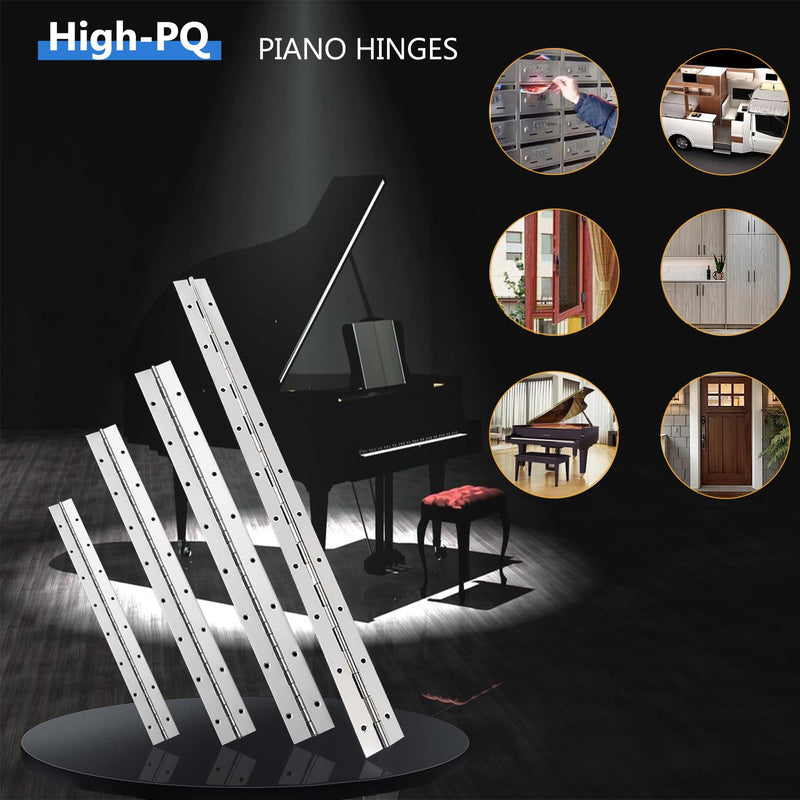 6 PCS 16 Inch Continuous & Piano Hinges, 1.2'' Open Width Heavy Duty Stainless Steel Long Hinge, 0.04'' Thickness Folding Hinges for Storage Boxes, Cabinets, Door, Piano, Wood Furniture,Silver 6PCS-16IN Silver