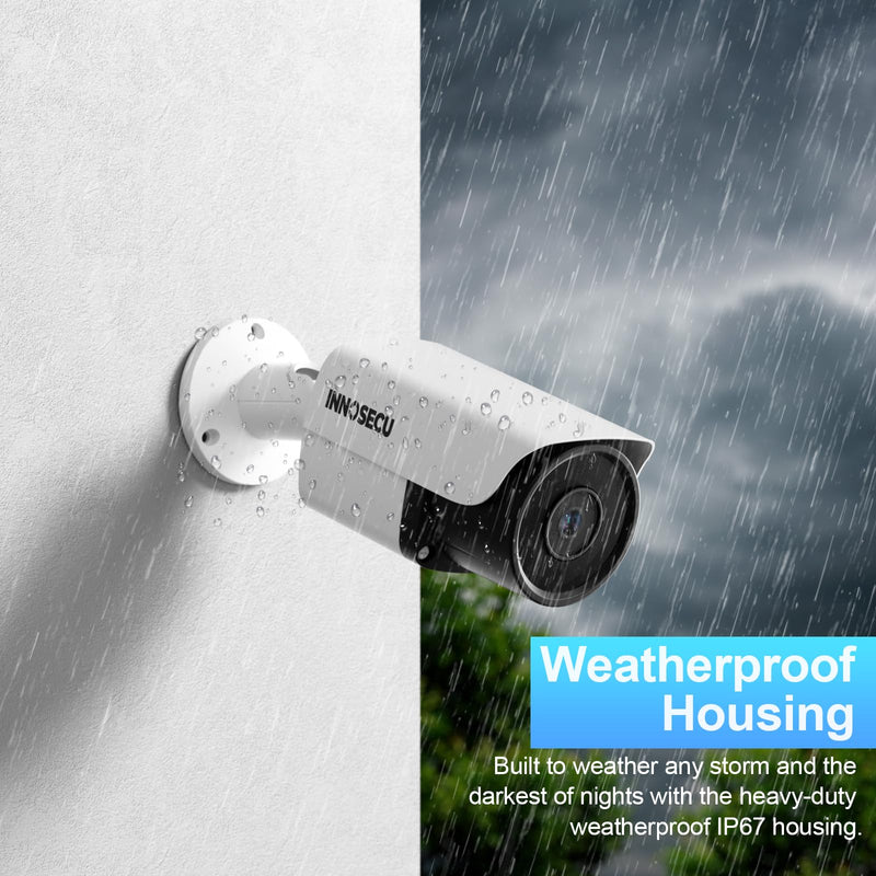 4MP PoE Camera, Wired IP Bullet Security Surveillance Camera Waterproof IP67, Night Vision 100ft, 2.8mm Lens Wide Angle 110°, Built-in Mic, AI Human Vehicle Detection, INB4FR37E(White) WHITE