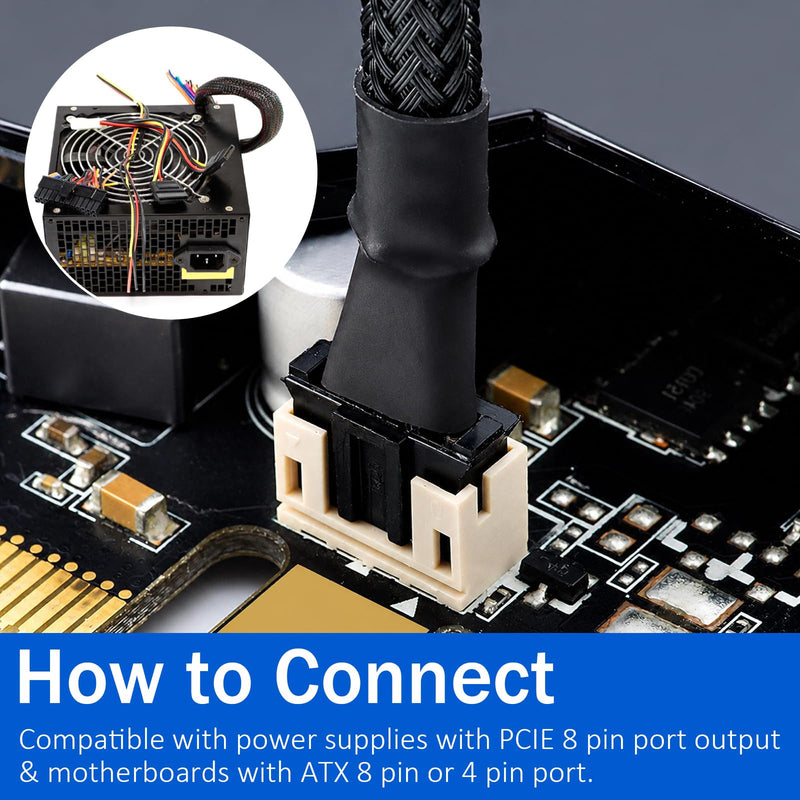 8 Pin CPU Power Adapter PCIe 8 Pin Female to CPU 8pin (4+4) Male | 30cm 8 Pin Connector Adapter Converter Sleeved Cable