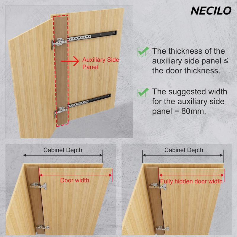 NECILO Cabinet Pocket Door Slides 18 Inch, Sliding Cabinet Pocket Door Hardware, Full Extension Ball Bearing, Space Saving Top/Side Mount for Cabinet Doors Wardrobes Closet Pantry, 1 Pair
