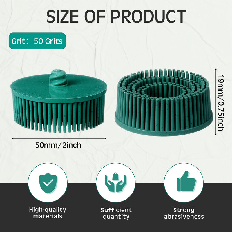 10 Pcs 2 Inch Bristle Disc Grit 50# Abrasive Coating Removal Disc Green Deburring Electric Brush Tapered Coarse Bristle Brush for Metal Grit 50#