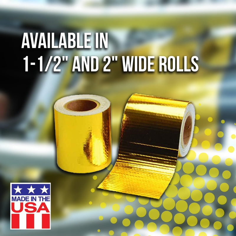 DESIGN ENGINEERING INC. Reflect-A-GOLD High-Temperature Heat Reflective Adhesive Backed Roll (2" x 15') - Insulation Tape Wrap For Engine Covers & More 2" x 15' Roll