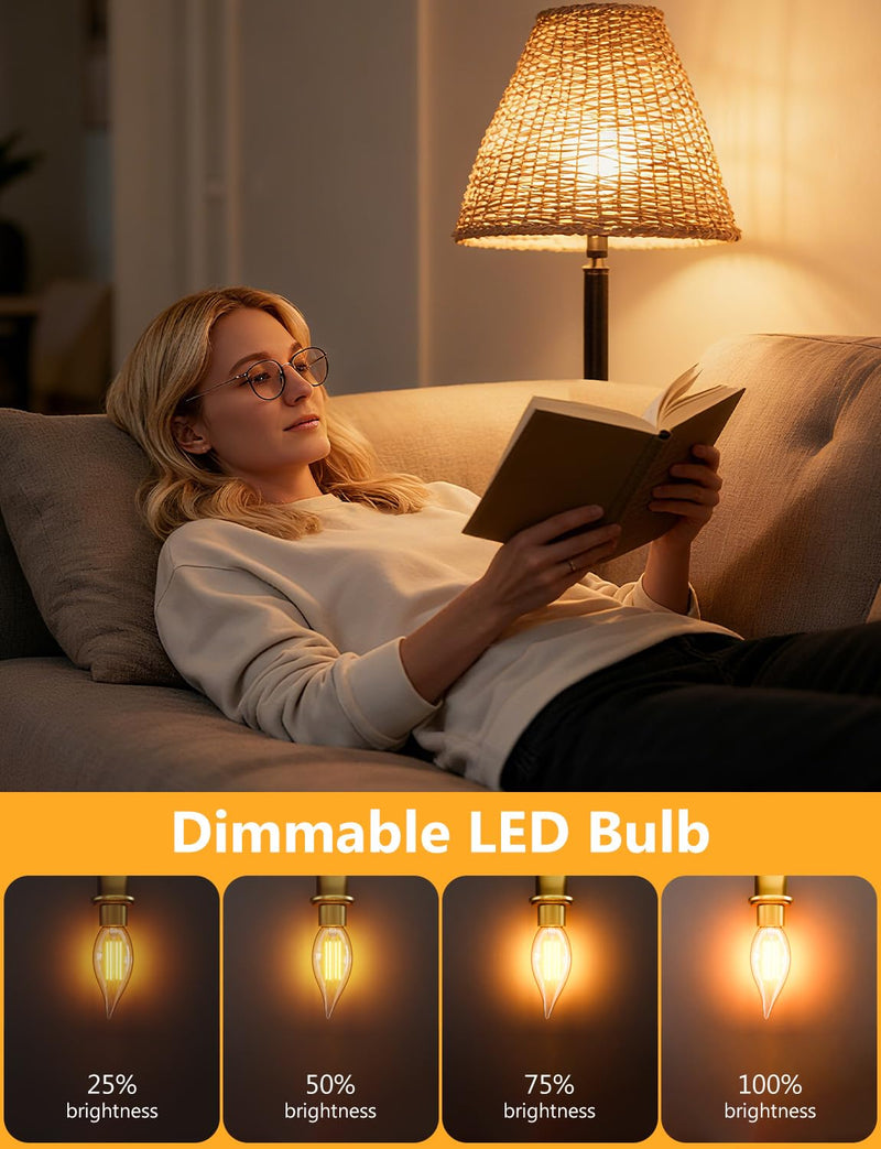 DAYBETTER Chandelier Light Bulbs, Candelabra Light Bulbs 40 Watt Equivalent E12 LED Bulb Dimmable, 2700K Soft Warm White, 4.5W 400LM, Flame Tip Vintage Candle Light Bulb, 24 Pack Warm White(2700k) 24Pack