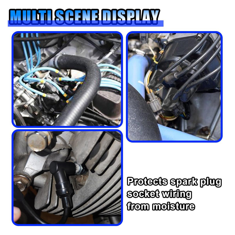 8 PCS Car Spark Plug Boot Terminal Kit, 90 Degree HEI Distributor and Coil Boots Spark Plug Ignition Wires, Heat-resistant Silicone Replacement Accessories Fits 6mm 7mm 8mm 9mm 10mm
