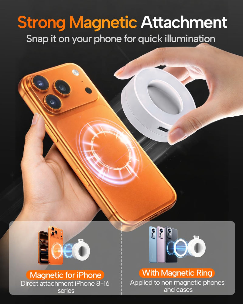 EMART Magnetic Selfie Light, Mini Phone Fill Light Compatible with Magsafe, Foldable LED Ring Light with Mirror, Dimmable Phone Light for Selfies/Video Calls/Makeup/Photography