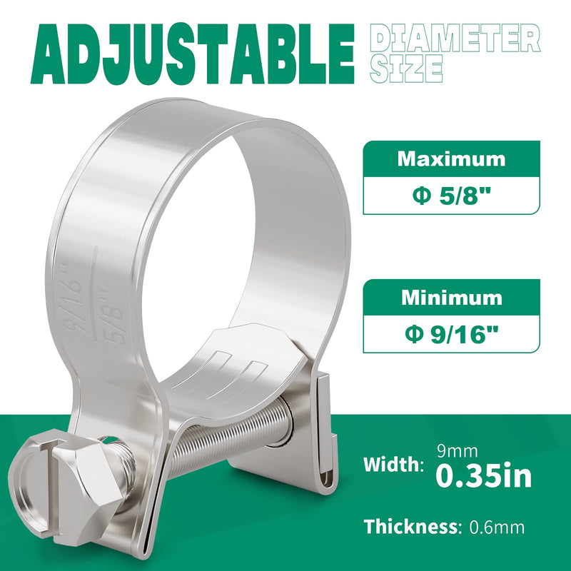 20PCS 3/8" Fuel Line Clamp 304 Stainless Steel,Adjustable 9/16"-5/8" Dia (14-16mm) Mini Fuel Injection Gas Line Hose Clamps,Pipe Clamp for Automotive,Diesel Petrol Pipe 9/16"-5/8" (14-16mm)