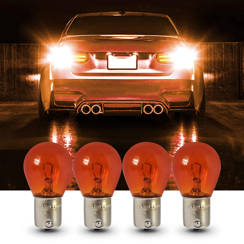 10 PCS Car 1156 Turn Signal Light, P21W 1141 S25 Waterproof High Brightness Stable Filament Halogen Bulb, 12V 21W BA15S Single Contact Long Life Bulb Replacement, Universal for Cars (Amber) 10 PCS Yellow
