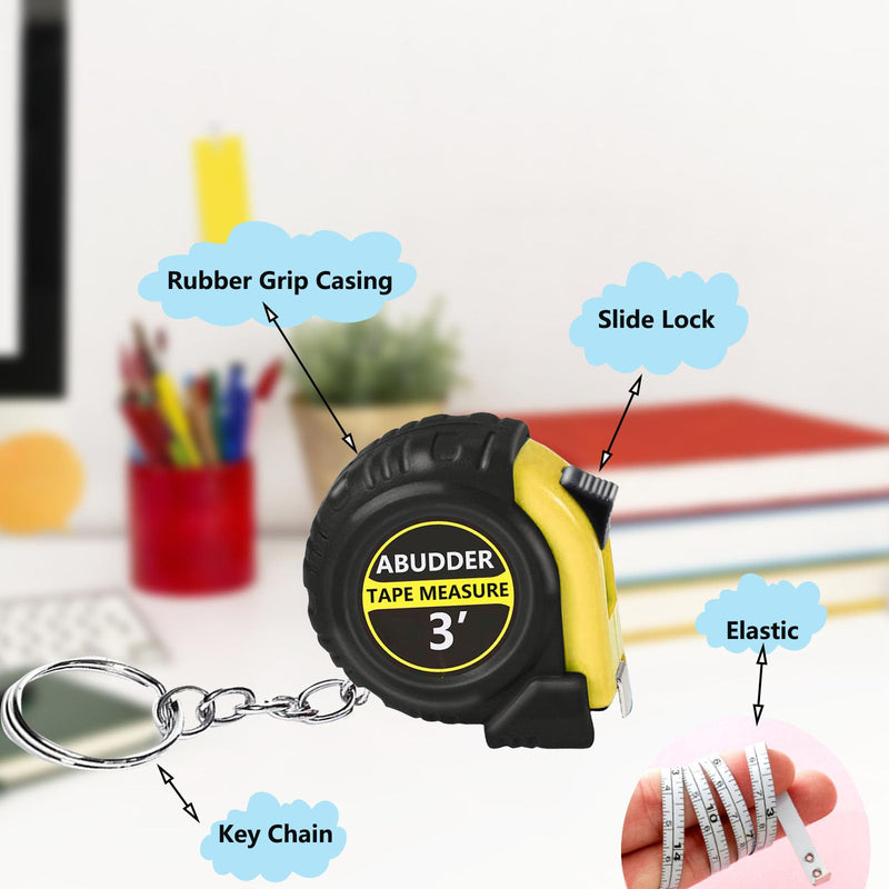 12 Pack Small Tape Measure Keychains,Mini Tape Measures Retractable,Pocket Measurement Tape Bulk Easy Read 3 Feet Yellow 30