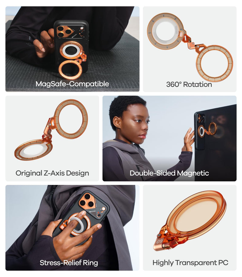 Aulumu G09 Ghost Infinite 360° Magnetic Ring Grip | MagSafe Compatible | Frosted Transparent PC | Stable Dual-Sided Magnetic Attachment | Includes Handle Ring Phone Holder - Ghost Transparent