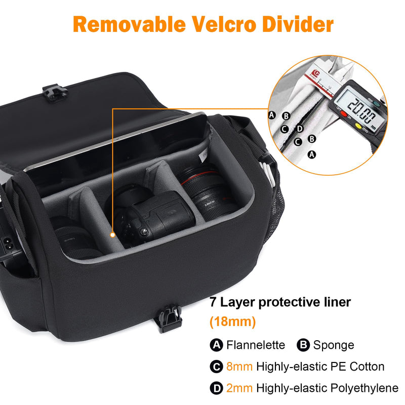 CADeN Camera Bag Case Shoulder Crossbody Bag Compatible for Nikon, Canon, Sony, DSLR SLR Mirrorless Cameras and Lenses (1.0 Black, Large) 1.0 Black