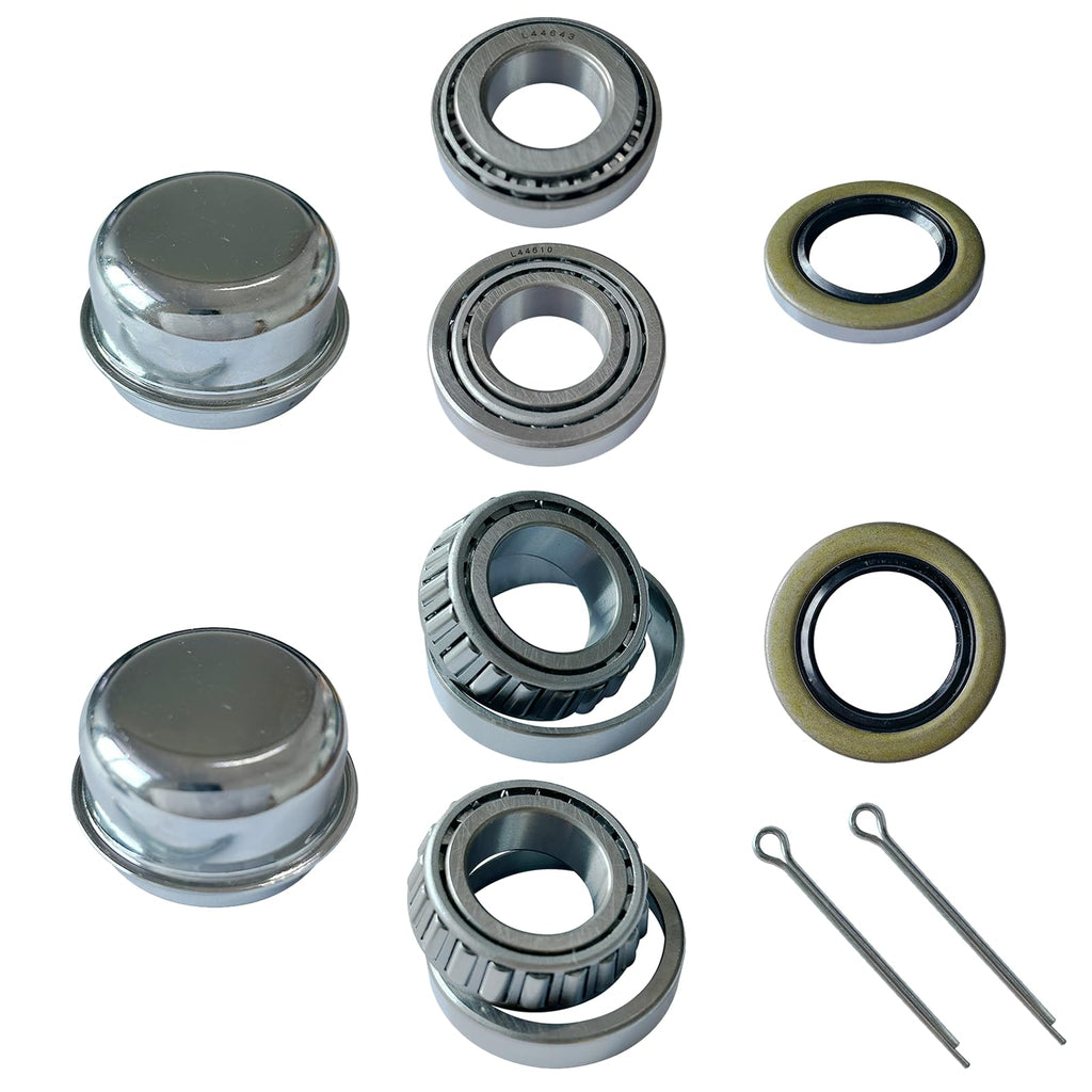 2 Set Fits for 1'' Axles Trailer Wheel Hub Bearings Kit, L44643/L44610,1.000" ID, 1.980" OD, 0.580" Width，12192TB Seal OD 1.980'',Dust Cover and Cotter Pin.