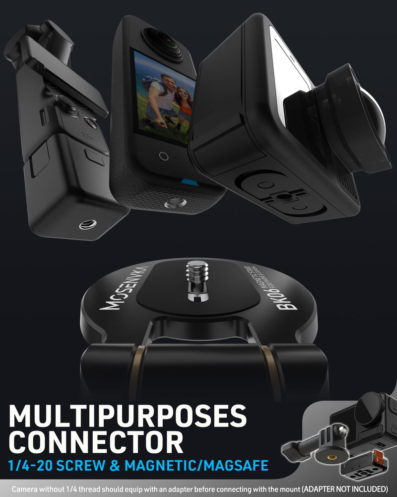 2-in-1 Magnetic Phone Stand & Action Camera Mount, N52 Magnet Phone Holder | for Gym/Desk, for Magsafe iPhone, Arca-Swiss & 1/4" Screw for Insta360 Luna Ultra/DJI Osmo Pocket 3/4/GoPro | Patented Design