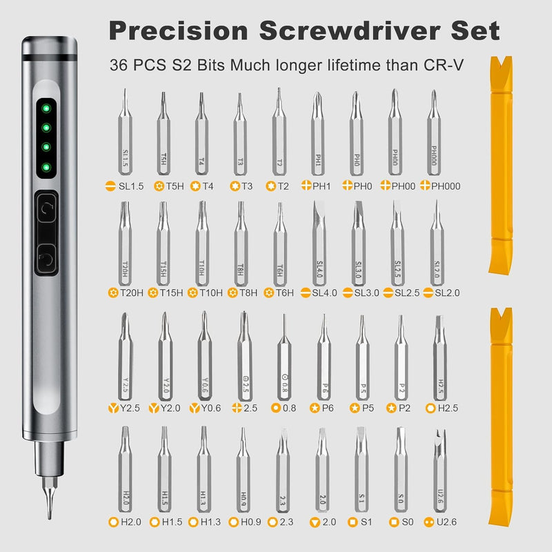 Mini Electric Screwdriver, 41-in-1 Precision Electric Screwdriver Set with 36 Magnetic Bits, Cordless Screwdriver Set, Magnetic Storage, Portable Repair Tool for Electronics Phone Camera Laptop Watch Black Plastic