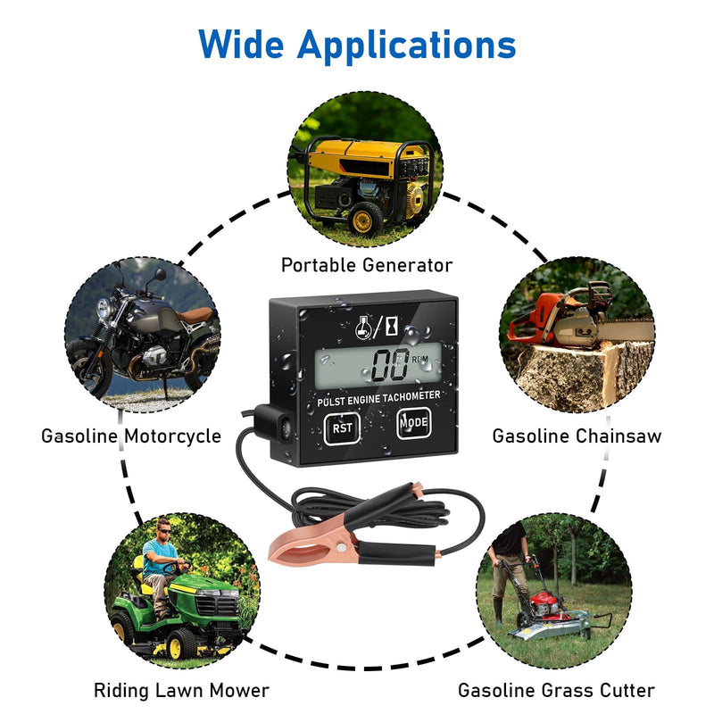 Linkstyle Small Engine Tachometer, Digital Tachometer Tach Gauge Reset Function Equipped with Clip, Inductive Hour Meter for 2 Stroke 4 Stroke Small Engine for Cropper Generator Lawn Mower RV Black+RST+MODE