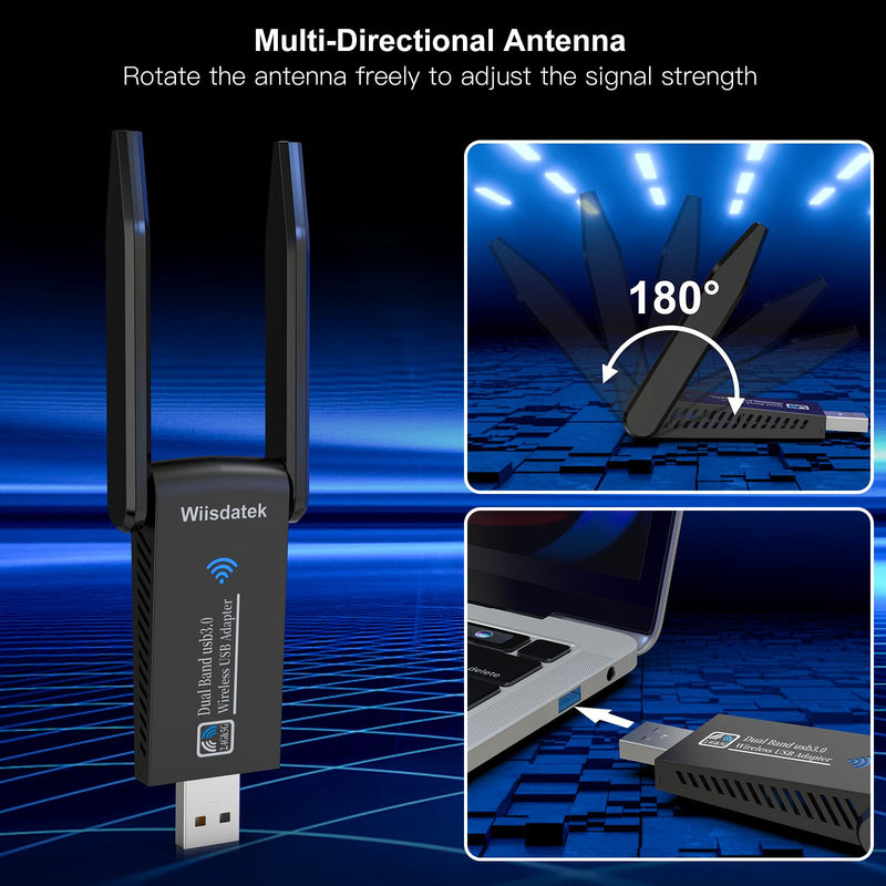 USB WiFi-Adapter for Desktop PC, AC1300Mbps USB 3.0 WiFi Dual Band 5G/2.4G Wireless Network Adapter, Mini WiFi Dongle for Windows 11/10/8/7, Mac OS 10.9-10.15