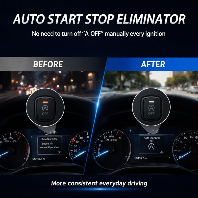 OBD Auto Start Stop Eliminator for 2015-2020 Ford F150 Auto Stop Disable | Plug Play Auto Stop Eliminator Memory Module Cancels, No Coding No Error Codes, Free Manual A-OFF Switch, F150 Accessories