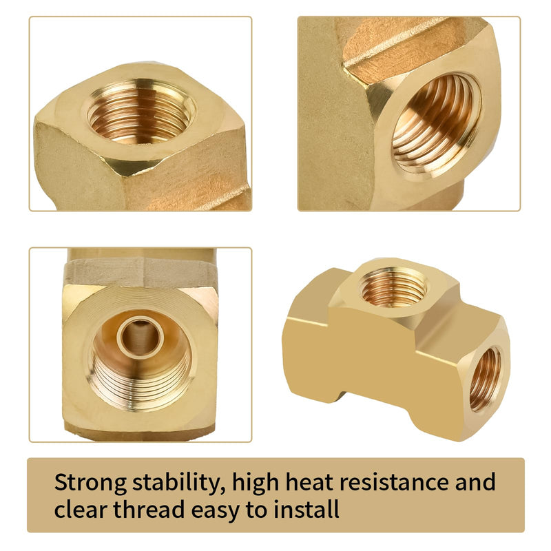 Mupera Upgraded 3/16 Brake Line Fitting - 2 PCS Universal Brass 3-Way Female Brake Line Tee For Inverted Flare Fittings, Brass Tee Fitting, All 3/8"-24 threads Ports 3Way-316X2