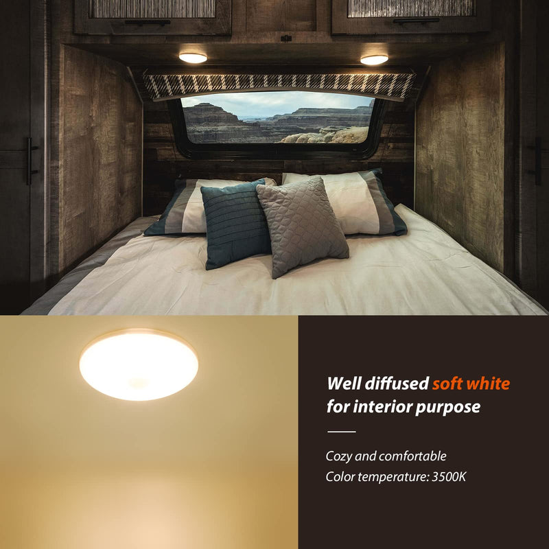 Dream lighting RV Puck Lights LED 12v RV Interior Ceiling Light 3500K Warm White with On/Off Switch 4.5inch Pack of 2 B: 4.5inch, pack 2