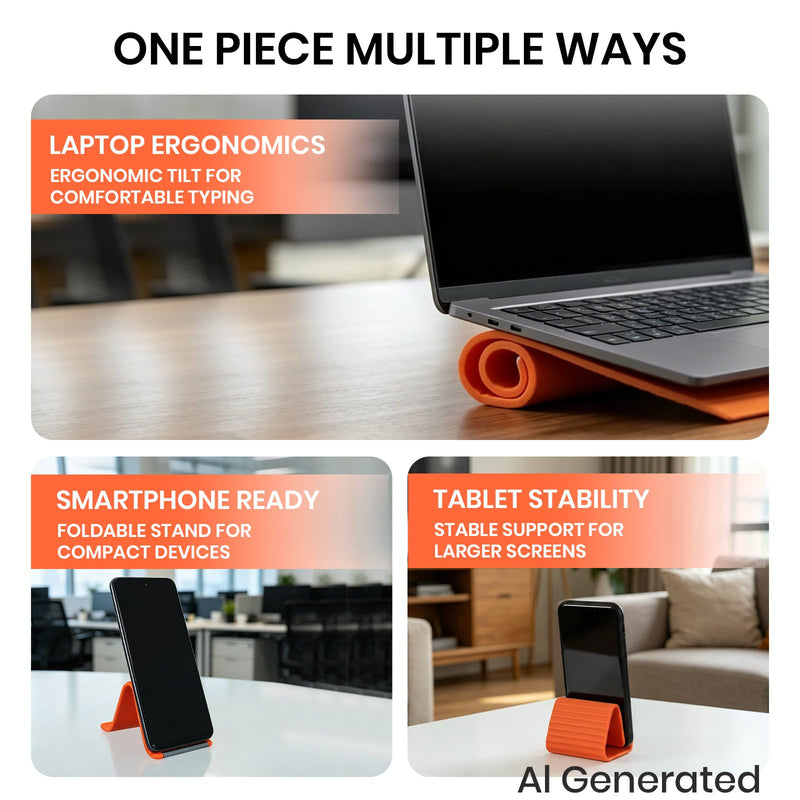 Portable Foldable Silicone Aluminum Phone Holder (Black) Black