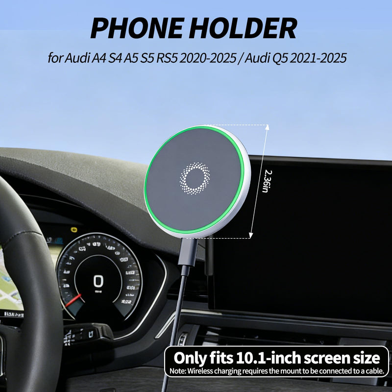 Magnetic Wireless Charger Phone Mount for Audi Q5 2021-2025 | for A4 S4 A5 S5 RS5 2020-2025 Accessories, Fits 10.1'' Screen, 360° Rotation for Magsafe Phone Holder with Storage for iPhone Magsafe + Wireless Charger