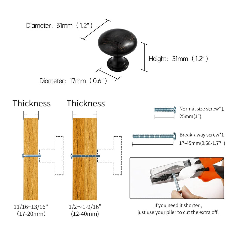 Kitchen Cabinet Knobs Oil Rubbed Bronze Drawer Knobs Dresser Handles Modern Cabinet Pulls Single Hole Knobs for Cabinets and Drawers,10 Pack 10 Pack (Single Hole Knob)