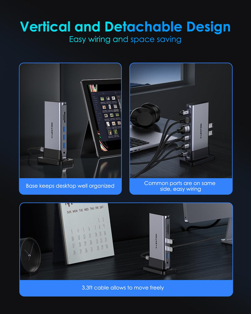 LENTION 11-in-1 USB C Docking Station with 4K@60Hz HDMI, 100W PD, Ethernet, 5xUSB 3.0, SD/TF, Vertical Space-Saving Design for MacBook Pro/Air M1/M2, Dell, HP, Lenovo, Surface Laptop (D54, Space Gray)