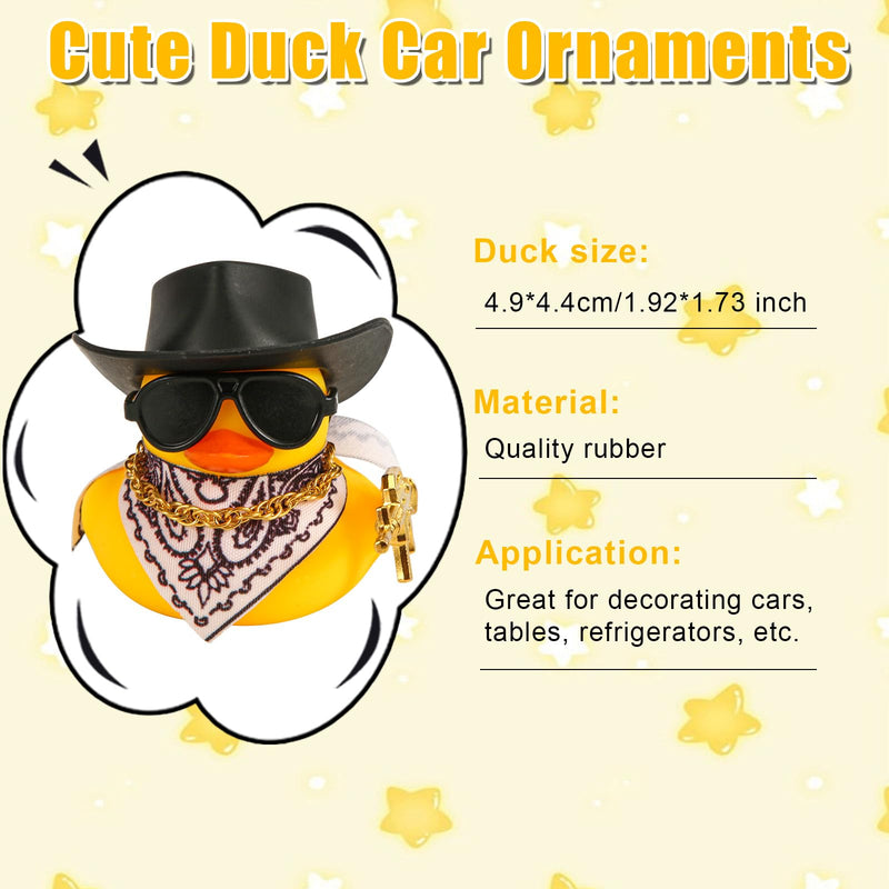 2pcs Rubber Duck Car Ornaments, Funny Rubber Ducks Car Dashboard Decorations Duck Car Accessories with Cowboy Hat Mini Scarf Necklace and Sunglasses for Car Desk Office Decor