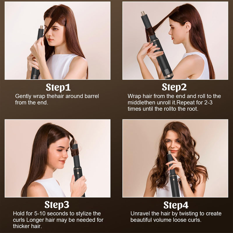 5 in 1 Hair Styler, Magic Hair Styler Set, Hot Air Hair Styler Brush with Hot Air Brush, Hair Dryer Brush, Hair Curler, Air Styler and Hair Dryer, Hairstyler for Volumizing, Straightening (A) A