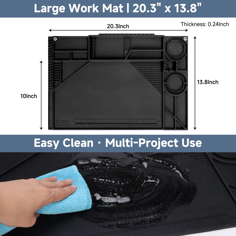 Silicone Soldering Mat with Soldering Stand, 20x14 Inch ESD Anti Static & 932°F Heat Resistant Workbench Mat for Electronics Repair, PCB, Phone, Watch, PC Building