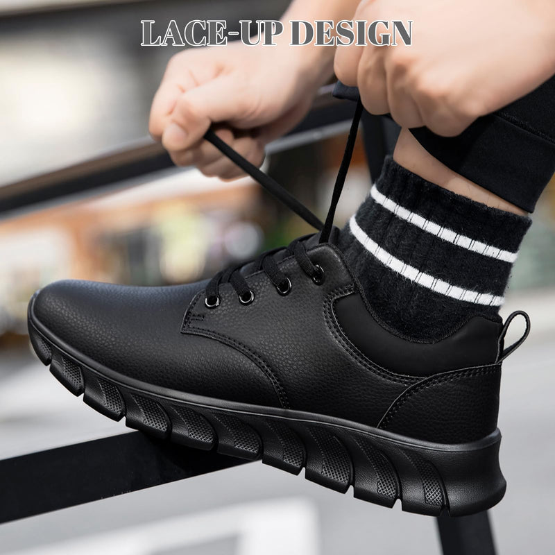 Mens Non Slip Work Shoes Waterproof Oil Resistant PU Leather Food Service Restaurants Kitchen Chef Shoes Comfortable Walking Sneakers Lightweight Casual Zapatos de Trabajo para Hombres 12 A All Black