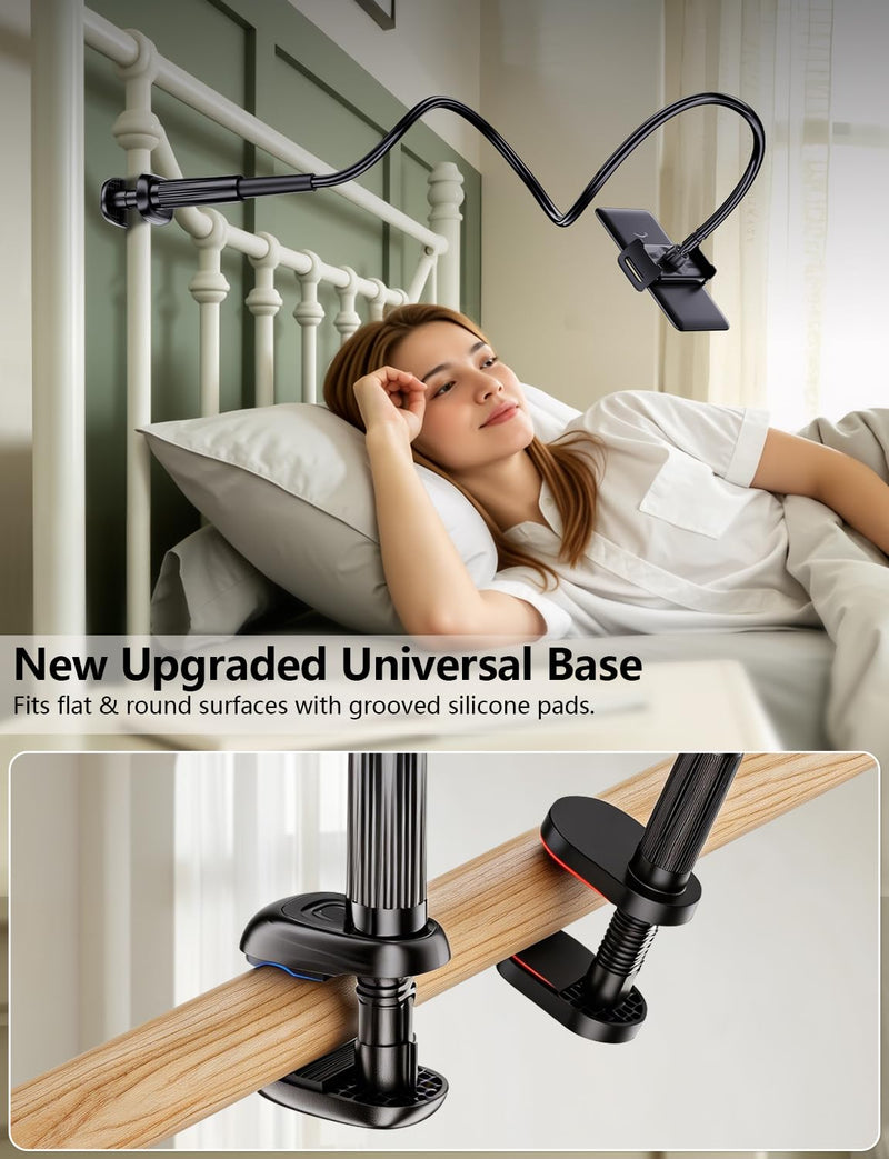 Gooseneck Flexible Arm Tablet Stand, Fit Kindle Holder for Bed | [Reinforced Anti-Break Base] [Fully Adjustable] iPad Kindle Mount Compatible with Switch, Galaxy Tab & 4.7-13" Device Dark Black