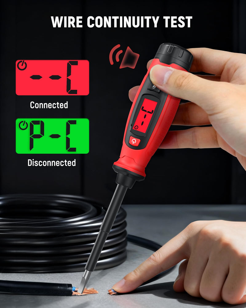 KAIWEETS 2-in-1 Voltage Tester Screwdriver, 3–500V AC Contact Voltage Measurement & Non-Contact Detector Pen, Slotted Head, LCD Display, Live Wire Finder, Continuity Test for Outlet & Circuit, KTS02
