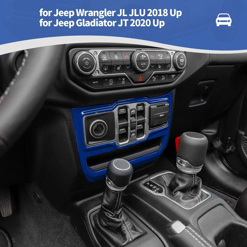 RT-TCZ for Jeep JL Center Dash Window Switch Panel Trim Cover for Jeep Wrangler JL JLU Gladiator JT 2018-2024 Blue Interior Accessories