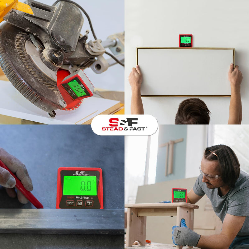 S&F STEAD & FAST Digital Angle Finder Gauge Magnetic Protractor Inclinometer Table Saw Angle Gauge Level Cube with Magnetic Base for Woodworking, Carpentry, Construction Red