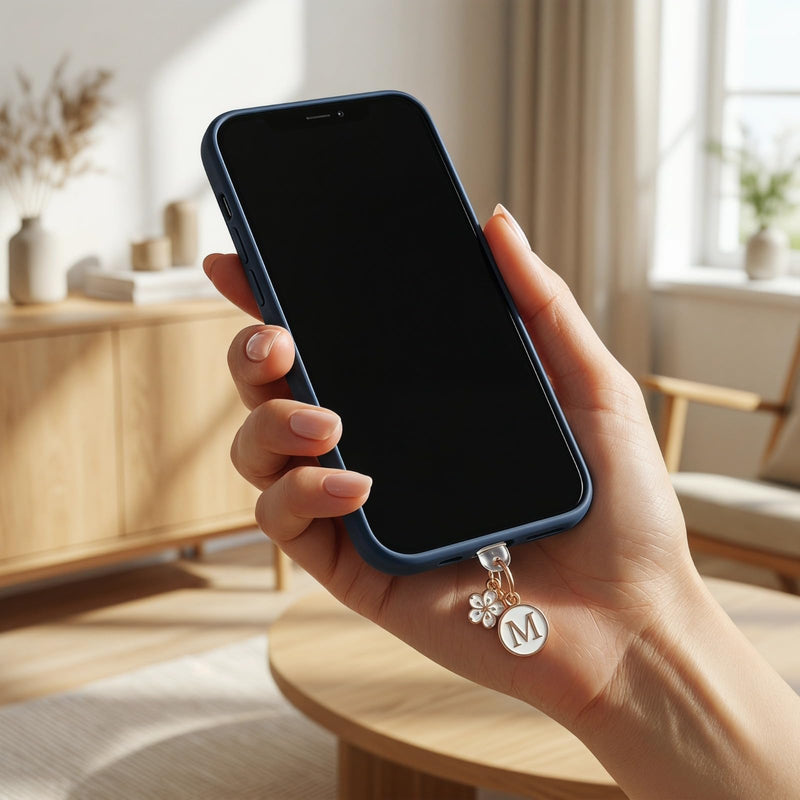 White Alphabet A-Z Letter Flower Charm Phone Dust Plug, Anti-Dust Jack Cover for iPhone & Type-C Devices, Cute Mobile Accessory Gift (M Type-C,wihte) M Type-C wihte