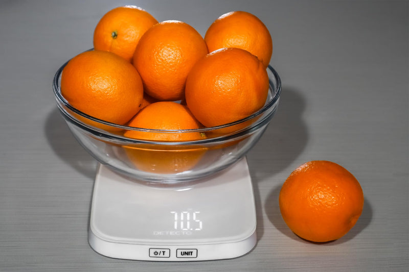 DETECTO Digital Kitchen Scale, Highly Accurate, Compact Glass Platform, Easy-to-Read Display, USB Rechargeable, 22 lb Capacity, Black/White (White) white