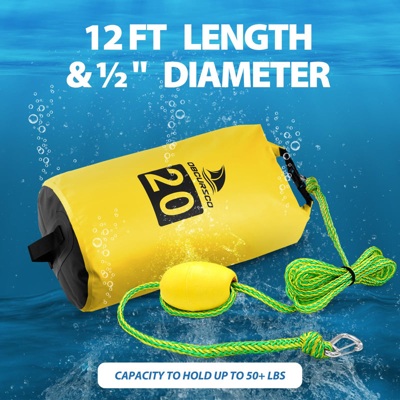 Obcursco 20L Jet Ski Anchor Kit PWC Anchor 2 in 1 Sand Bag Anchor for Float with Adjustable Buoy, PWC Sandbag Anchor for Jetski, Kayak, Seadoo, Paddle Board, Waverunner, Watercraft, and Swim Mat… yellow