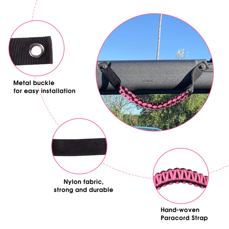 BESTAOO Roll Bar Grab Handles Paracord Grip Handle for Ford Bronco Accessories 2021 2022 2023 2024 2025 2 Door 4 Door, 4 Pack (Pink) Pink