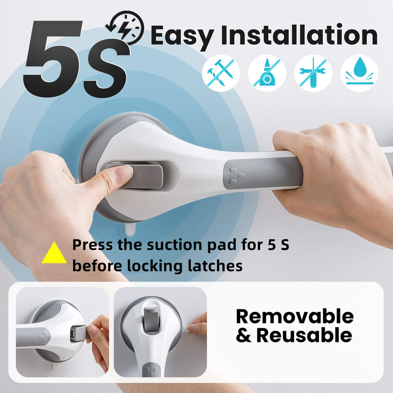 TAILI Grab Bars for Bathtubs and Showers 2 Pack Suction Grab Bar, Heavy Duty Shower Handle Removable Bath Handrails for Seniors and Elderly, Bathroom Safety Grip No Drilling Waterproof,Grey,G9 16.8" Gray