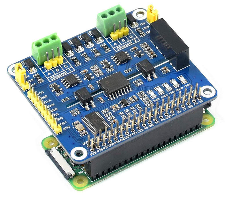 Waveshare 2-Channel Isolated RS485 Expansion HAT, SC16IS752+SP3485 Dual Chip, SPI to RS485, Up to 921600bps, Raspberry Pi 4B/3B+/3B/2B/Zero/Zero W HAT