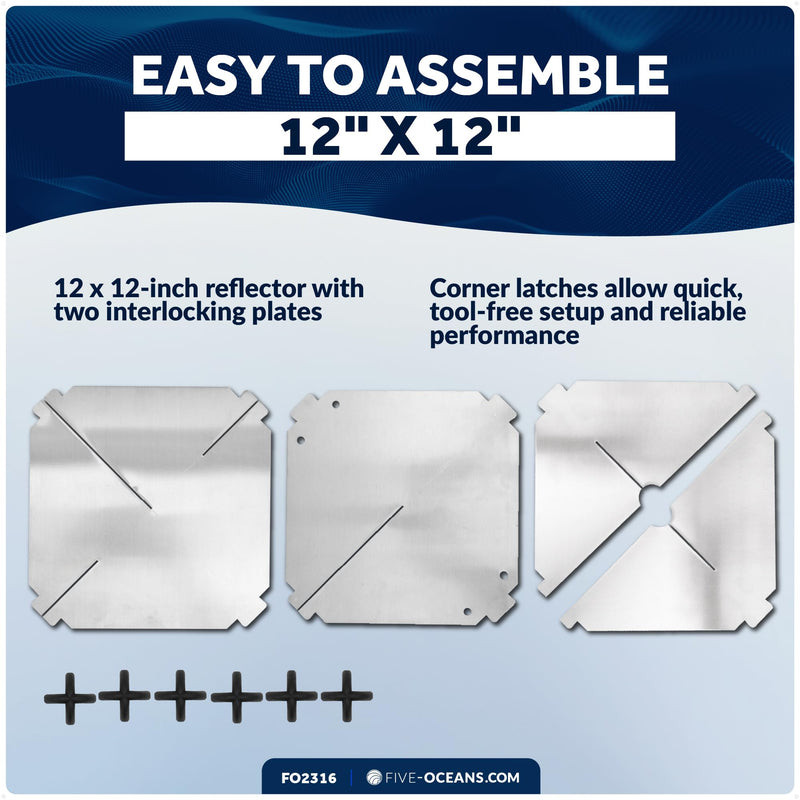 Five Oceans 12 x 12-Inch Radar Reflector, Aluminum, Marine Reflector for Small to Medium-Sized Powerboats, Fishing Boats, Inflatables and Rigid Inflatable - FO2316