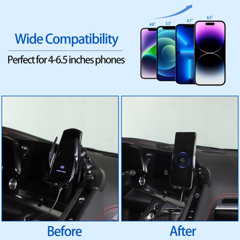 Car Phone Mount Fit for Chevrolet Corvette C8 2020-2024, Cell Phone Holder for Center Console Air Conditioner Side Panel, Handsfree Air Vent Phone Stand, With Wireless Charger Holder - Style B
