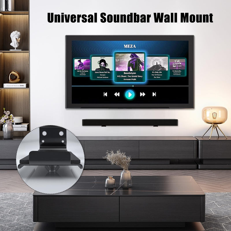 Soundbar Wall Mount NO Stud Easy Install - Fits Samsung, Sony, Bose & All Brands, Adjustable Depth 3.74"-5.71", Anti-Slip EVA Pads