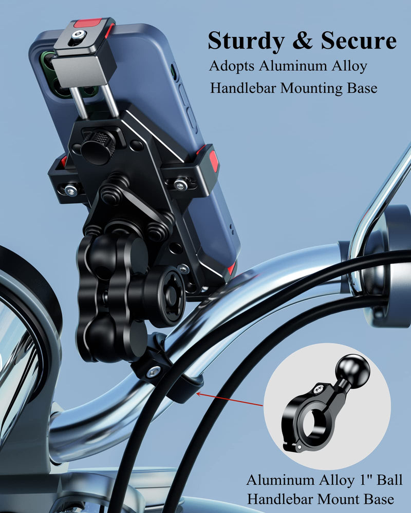 BRCOVAN Aluminum Alloy Motorcycle Phone Mount with Vibration Dampener & High-Speed Secure Lock, Anti-Theft Handlebar Cellphone Holder for Motorcycle Bike Bicycle Scooter ATV, for 4.7-7.2'' Smartphone BLACK