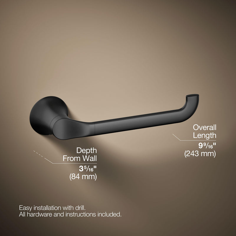 KOHLER 27396-BL Simplice Towel Arm, includes Installation Hardware, Matte Black