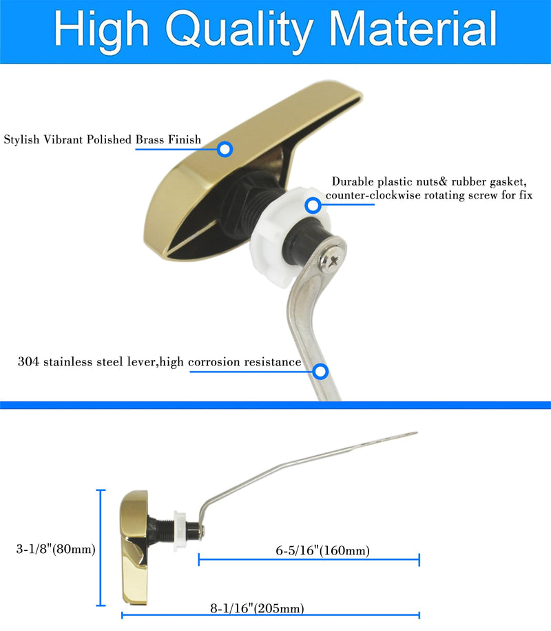 Side Mount Toilet Handle Fit for Kohler 87115-VF, Gold Toilet Flush Handle Replacement Kit Toilet Lever Compatible with Kohler Tank, Polished Gold