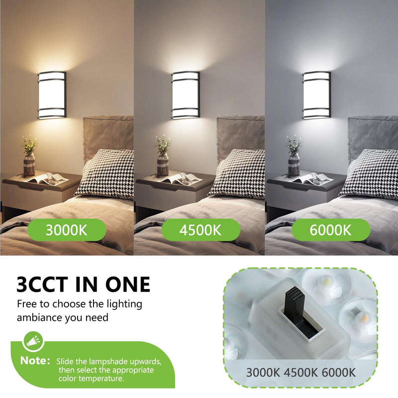 Indoor Wall Mount Light - 2 Pack 3000K/4500K/6000K Adjustable Black Modern Wall Sconce Lighting for Hallway Staircase, Corridor, Bedroom, Living Room, Kitchen(Black, 2 Pack)