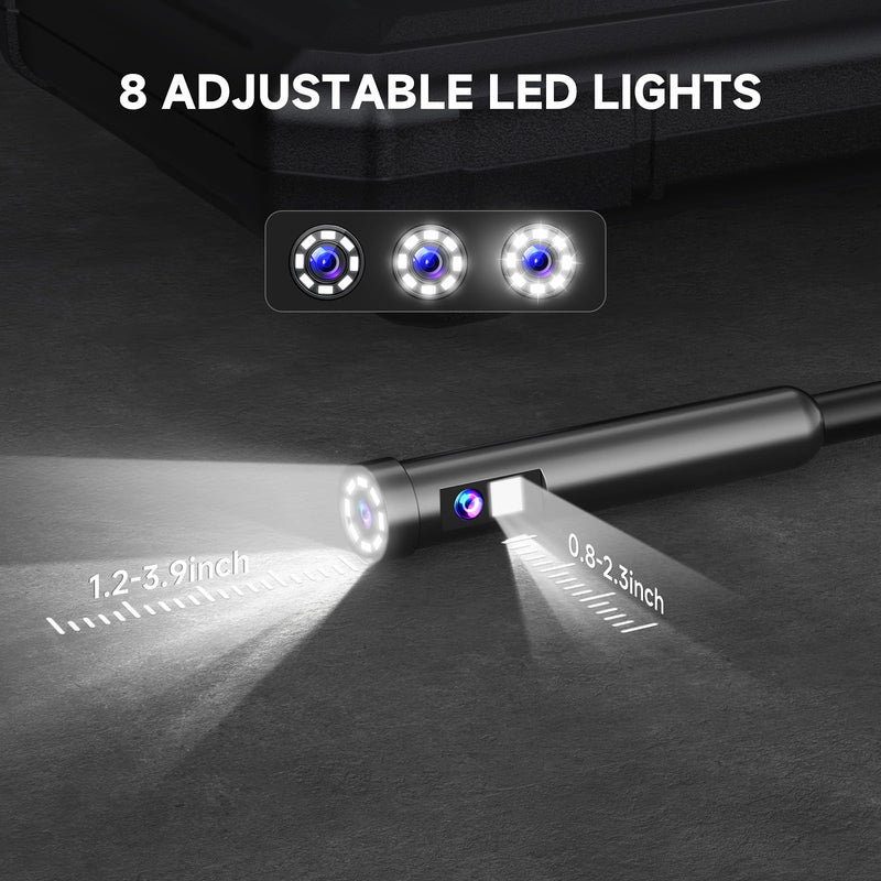 Dual Lens Endoscope Camera with Light, FFXET 4.3" IPS 1080P HD Inspection Camera, 8 Adjustable LEDs, 16.4ft Semi-Rigid Snake Cable, IP67 Waterproof, Borescope for Automotive,Sewer,HVAC,Wall, Men Tools 4.3'' Dual-Lens